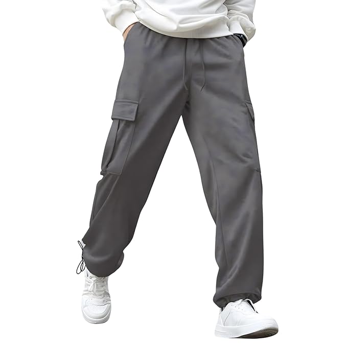 NOBERO Men’s Loose Mid Rise Oversized Cargo Utility Joggers