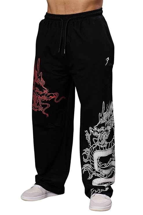 FUAARK Mens Cotton Dragon Loose Oversized Track Pant